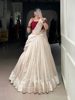 Thumbnail for Lorenvalley Fashion White Poly Tasar Viscose Border Lehenga Choli with Dupatta