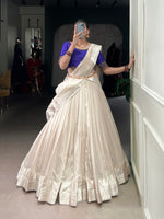 Thumbnail for Lorenvalley Fashion White Poly Tasar Viscose Border Lehenga Choli with Dupatta