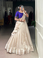 Thumbnail for Lorenvalley Fashion White Poly Tasar Viscose Border Lehenga Choli with Dupatta