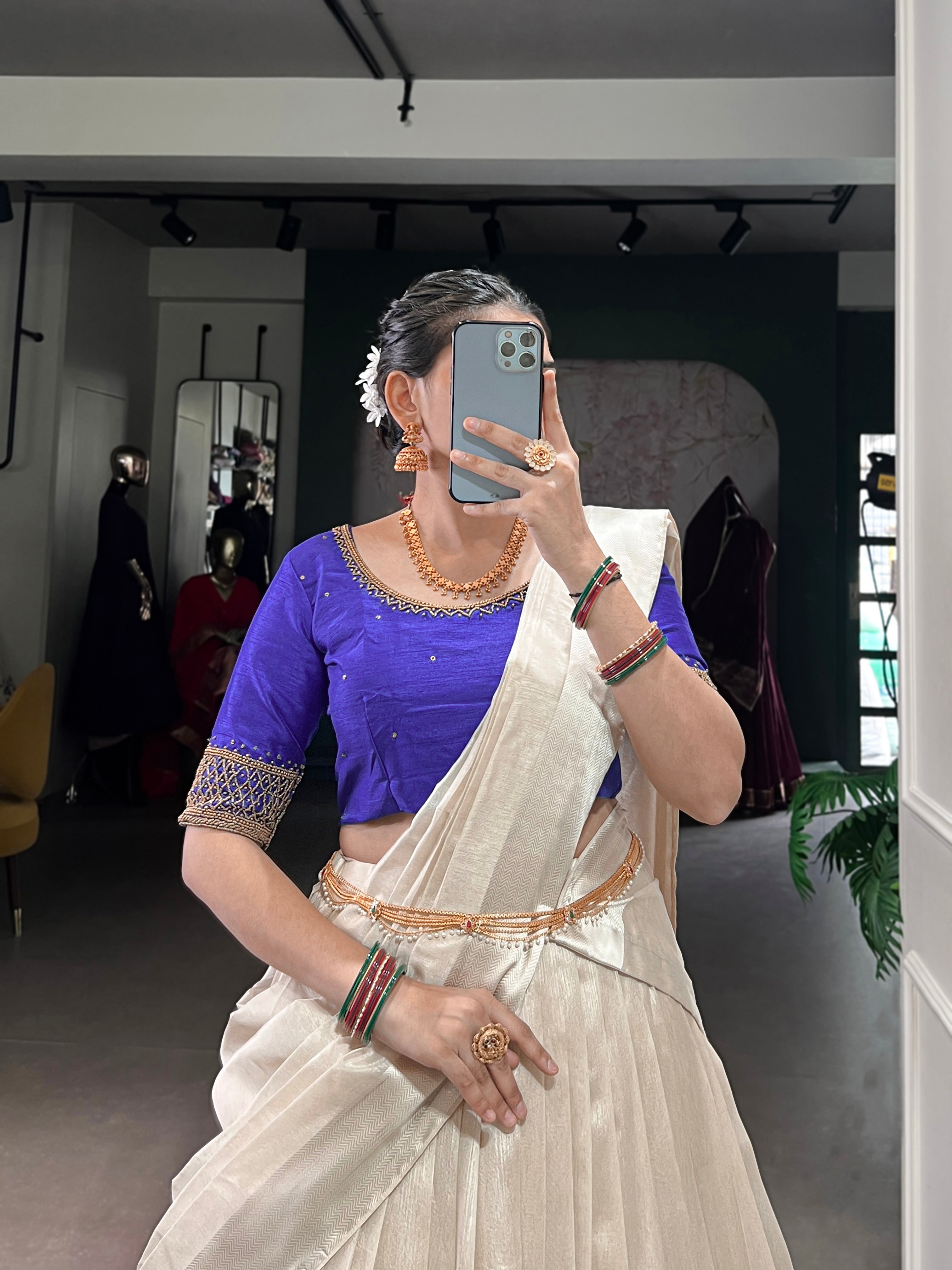 Lorenvalley Fashion White Poly Tasar Viscose Border Lehenga Choli with Dupatta