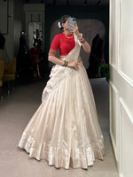 Thumbnail for Lorenvalley Fashion White Poly Tasar Viscose Border Lehenga Choli with Dupatta