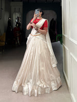 Thumbnail for Lorenvalley Fashion White Poly Tasar Viscose Border Lehenga Choli with Dupatta