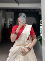 Thumbnail for Lorenvalley Fashion White Poly Tasar Viscose Border Lehenga Choli with Dupatta