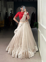 Thumbnail for Lorenvalley Fashion White Poly Tasar Viscose Border Lehenga Choli with Dupatta