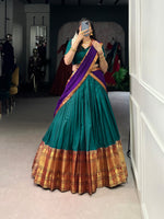 Thumbnail for Lorenvalley Fashion Firozi Narayan Pet Silk Zari Weaving Work Lehenga Choli with Dupatta