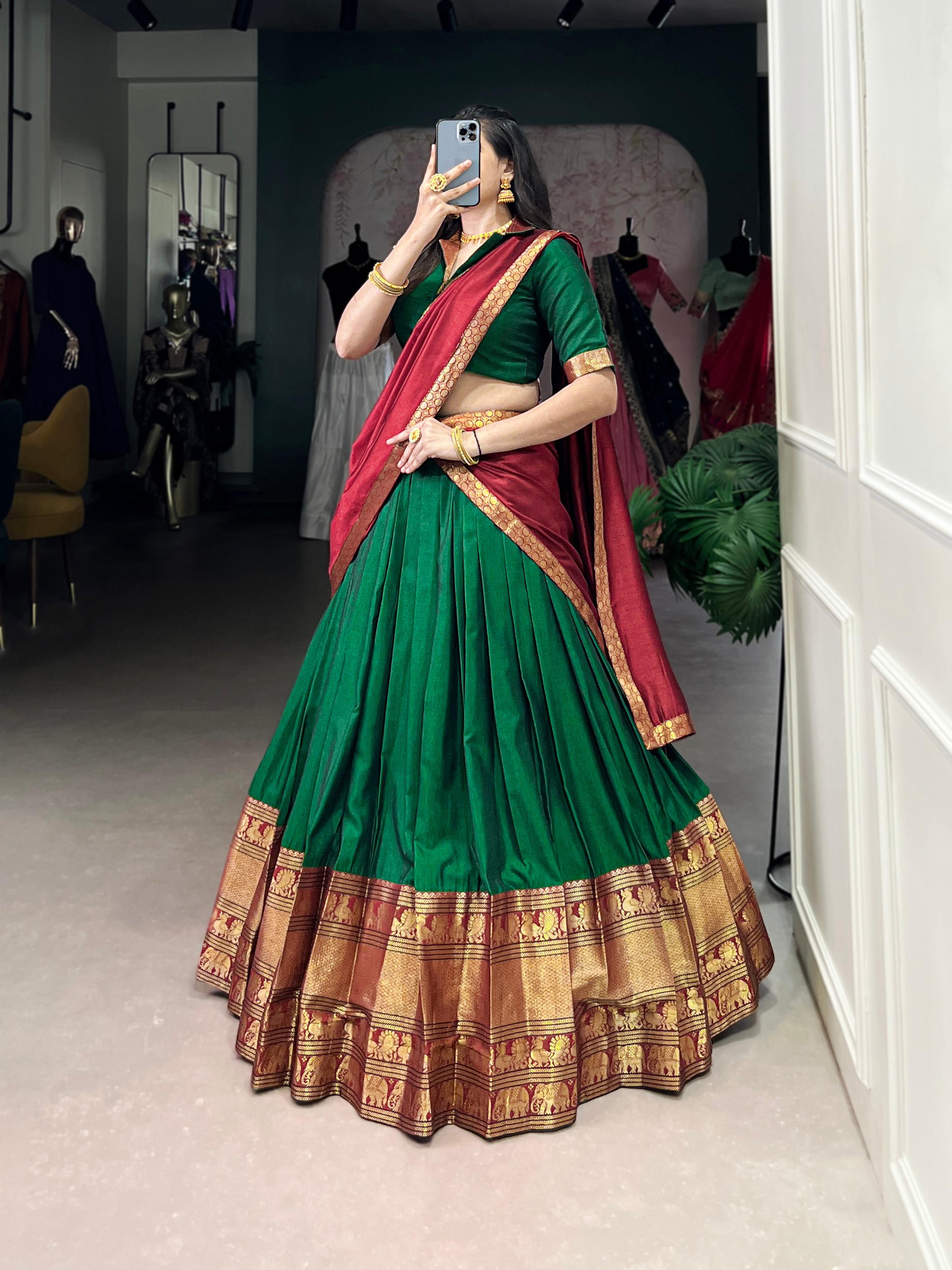 Lorenvalley Fashion Green Narayan Pet Silk Zari Weaving Work Lehenga Choli with Dupatta