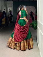 Thumbnail for Lorenvalley Fashion Green Narayan Pet Silk Zari Weaving Work Lehenga Choli with Dupatta