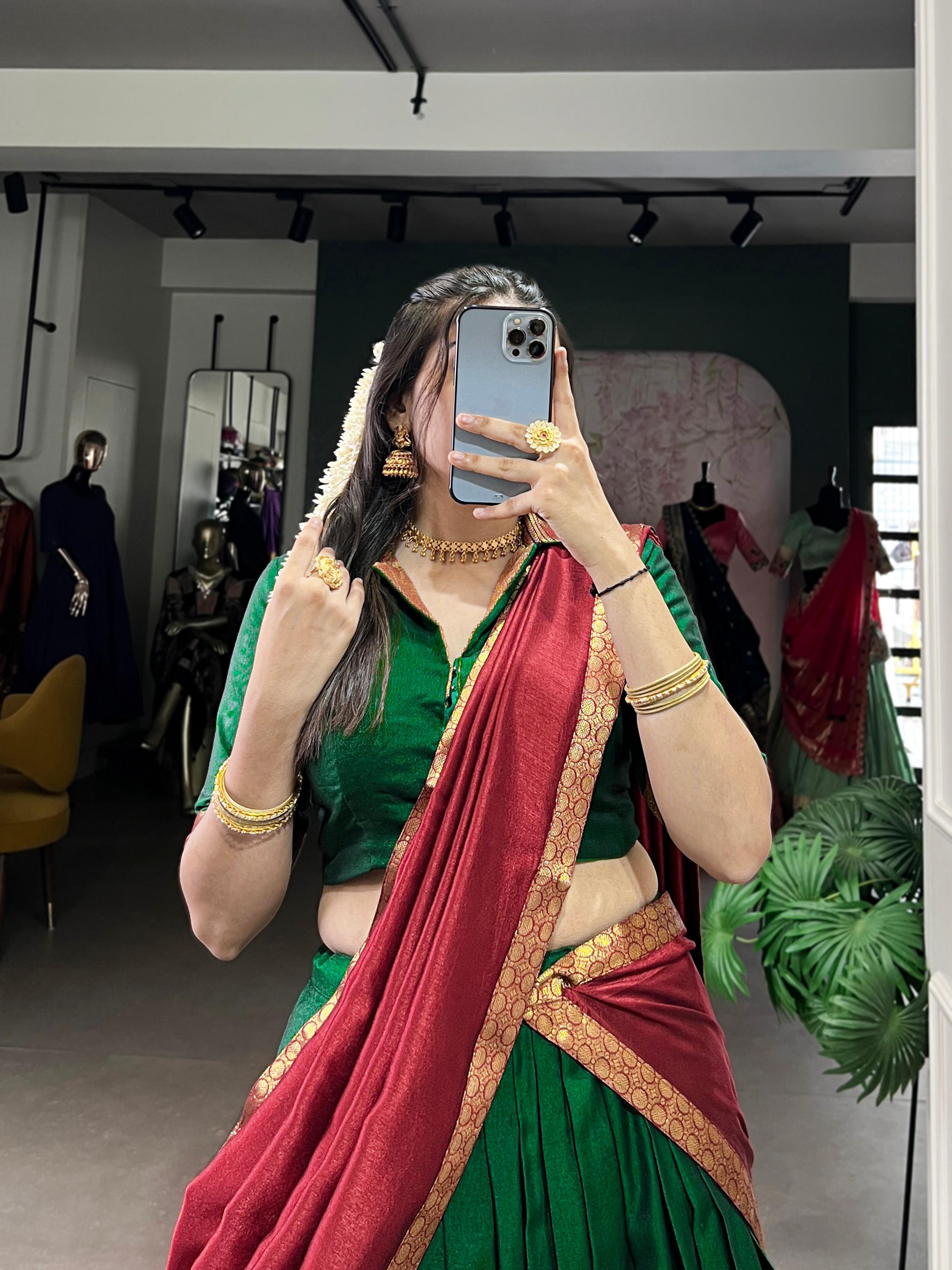 Lorenvalley Fashion Green Narayan Pet Silk Zari Weaving Work Lehenga Choli with Dupatta