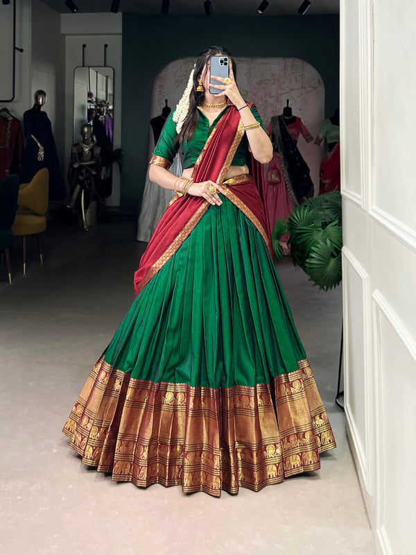 Lorenvalley Fashion Green Narayan Pet Silk Zari Weaving Work Lehenga Choli with Dupatta