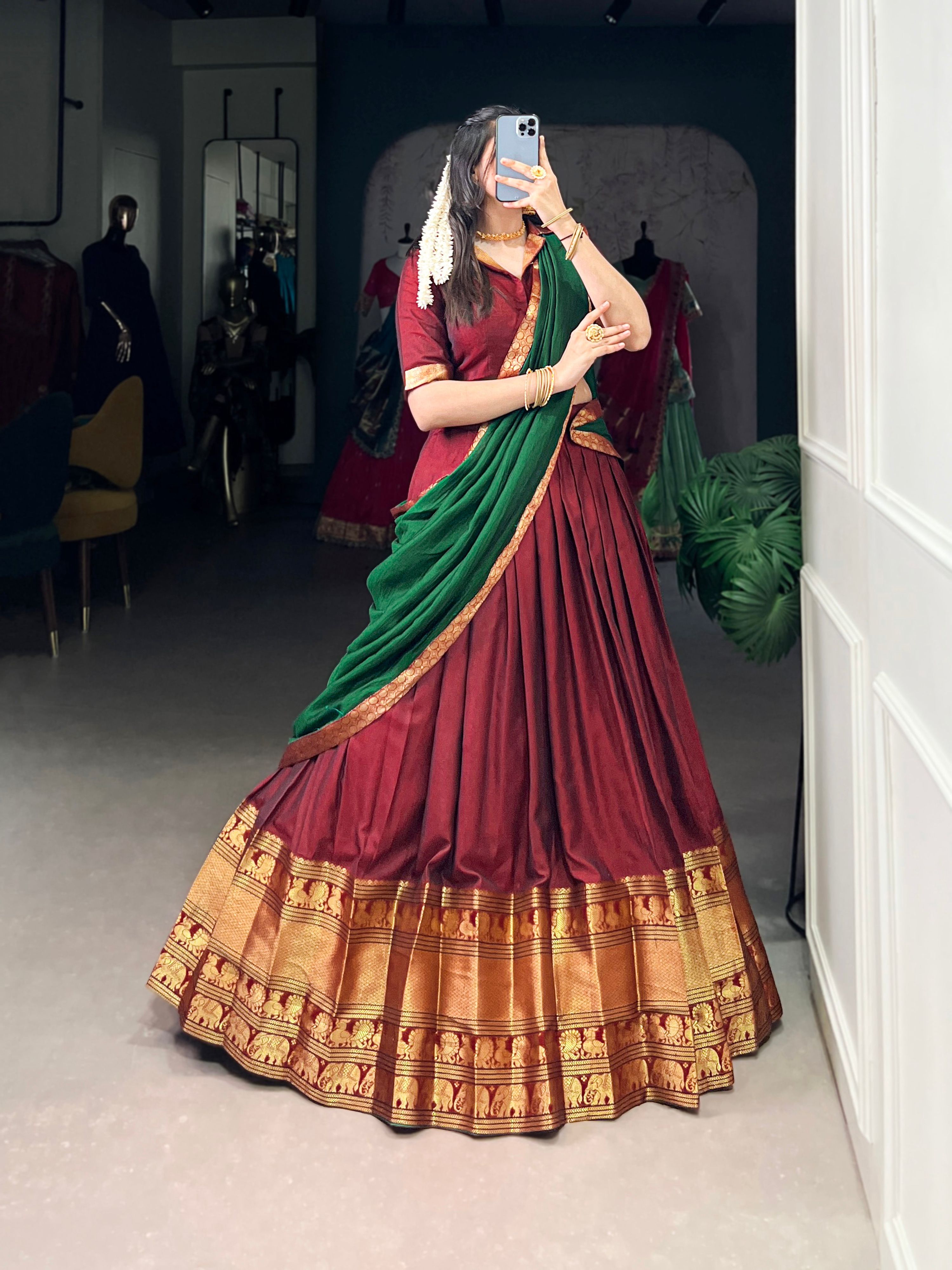 Lorenvalley Fashion Maroon Narayan Pet Silk Zari Weaving Work Lehenga Choli with Dupatta