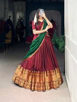 Thumbnail for Lorenvalley Fashion Maroon Narayan Pet Silk Zari Weaving Work Lehenga Choli with Dupatta