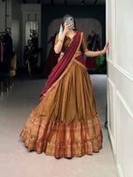 Thumbnail for Lorenvalley Fashion Mustard Narayan Pet Silk Zari Weaving Work Lehenga Choli with Dupatta