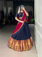 Thumbnail for Lorenvalley Fashion Navyblue Narayan Pet Silk Zari Weaving Work Lehenga Choli with Dupatta