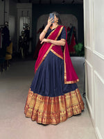 Thumbnail for Lorenvalley Fashion Navyblue Narayan Pet Silk Zari Weaving Work Lehenga Choli with Dupatta