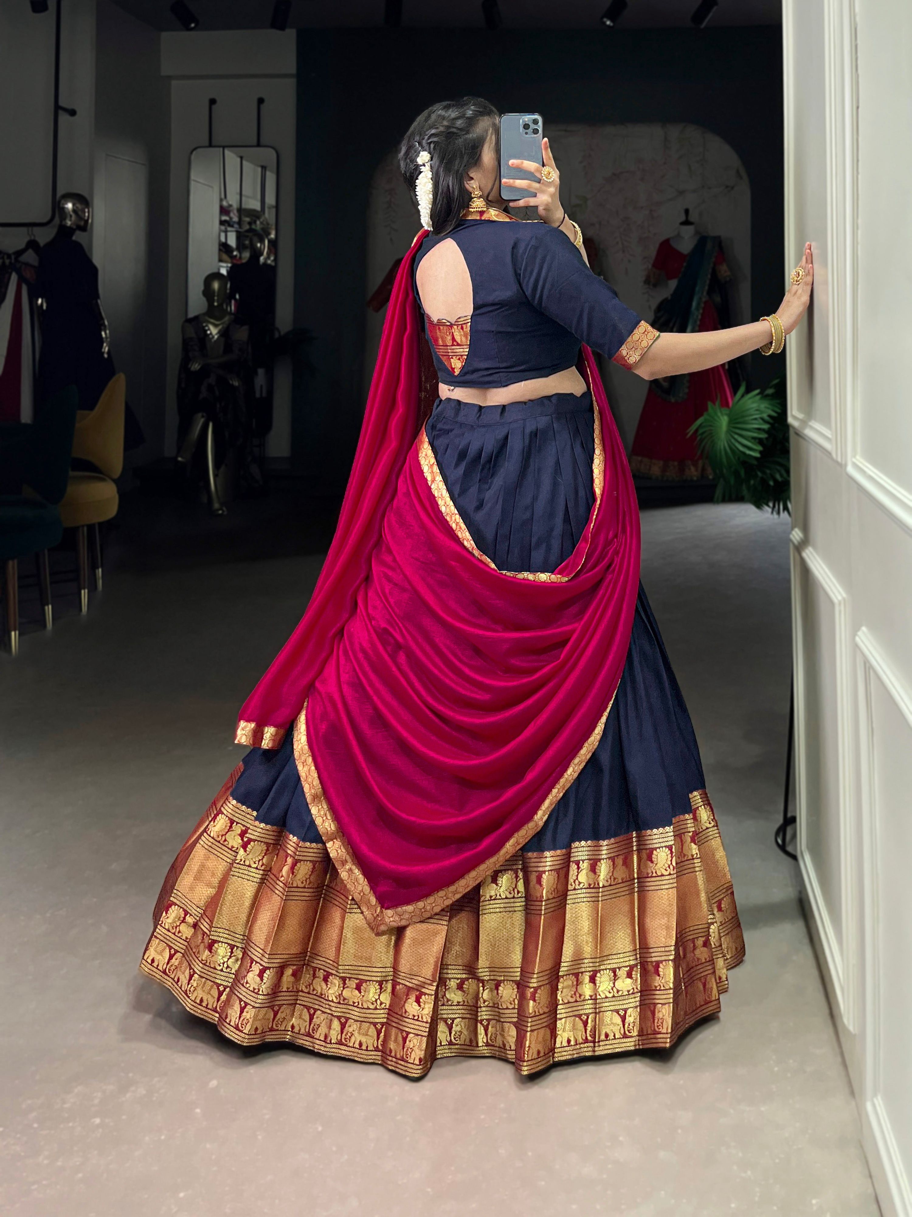 Lorenvalley Fashion Navyblue Narayan Pet Silk Zari Weaving Work Lehenga Choli with Dupatta