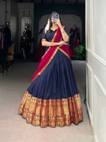 Thumbnail for Lorenvalley Fashion Navyblue Narayan Pet Silk Zari Weaving Work Lehenga Choli with Dupatta