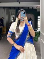 Thumbnail for Lorenvalley White Poly Cotton Chex With Zari Weaving Work Lehenga Choli with Dupatta