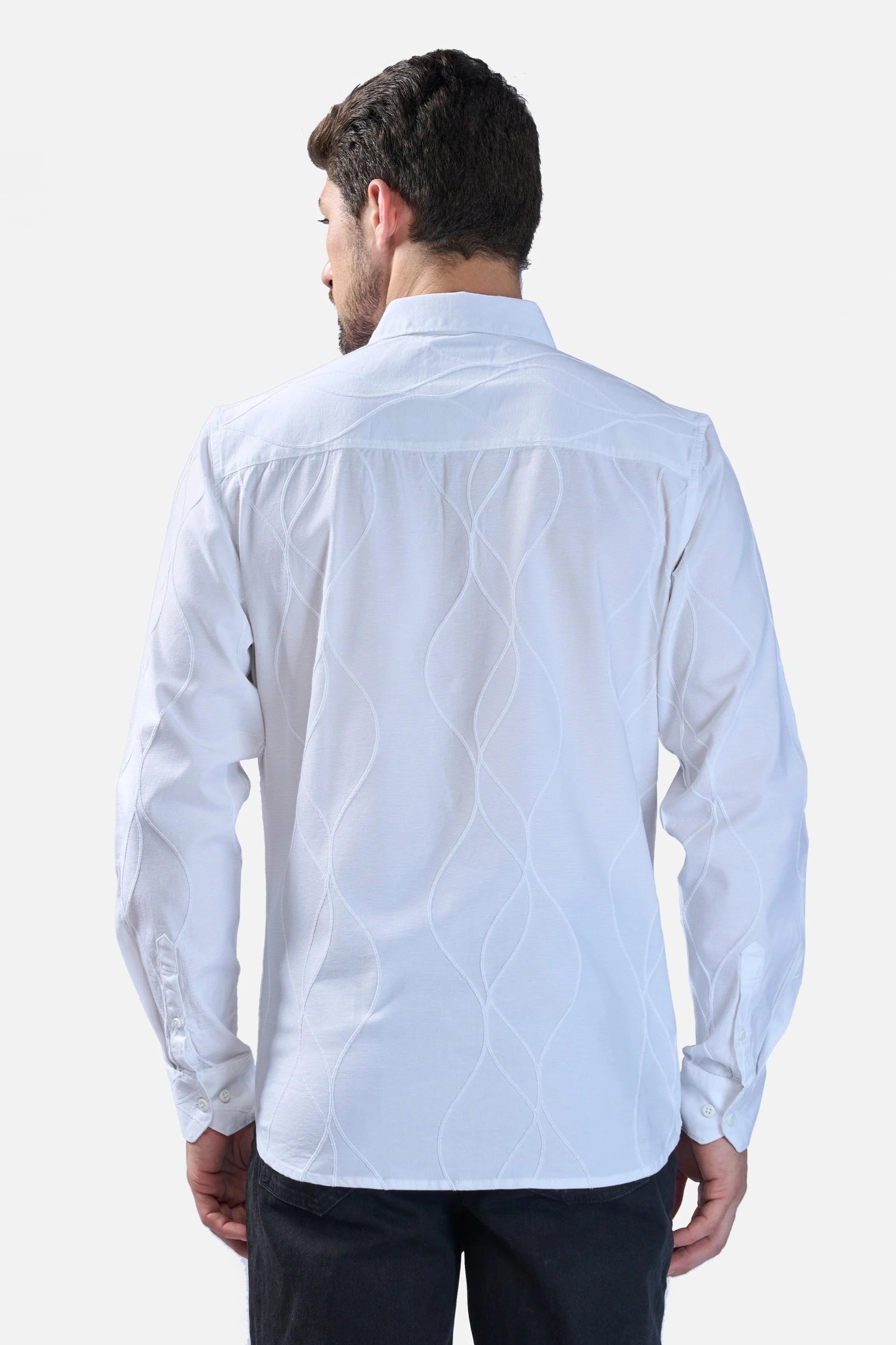 Xkind White Embroidery Full Sleeve Shirt