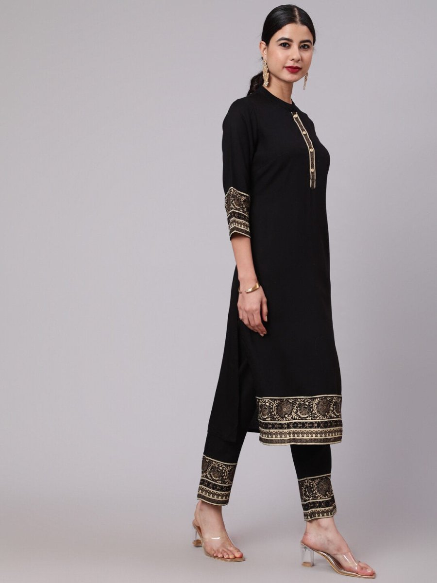 Aks Ethnic Motifs Printed Mandarin Collar Straight Kurta With Trousers - Distacart