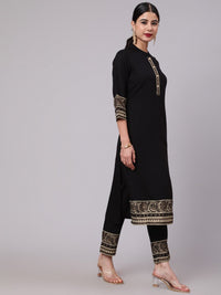 Thumbnail for Aks Ethnic Motifs Printed Mandarin Collar Straight Kurta With Trousers - Distacart