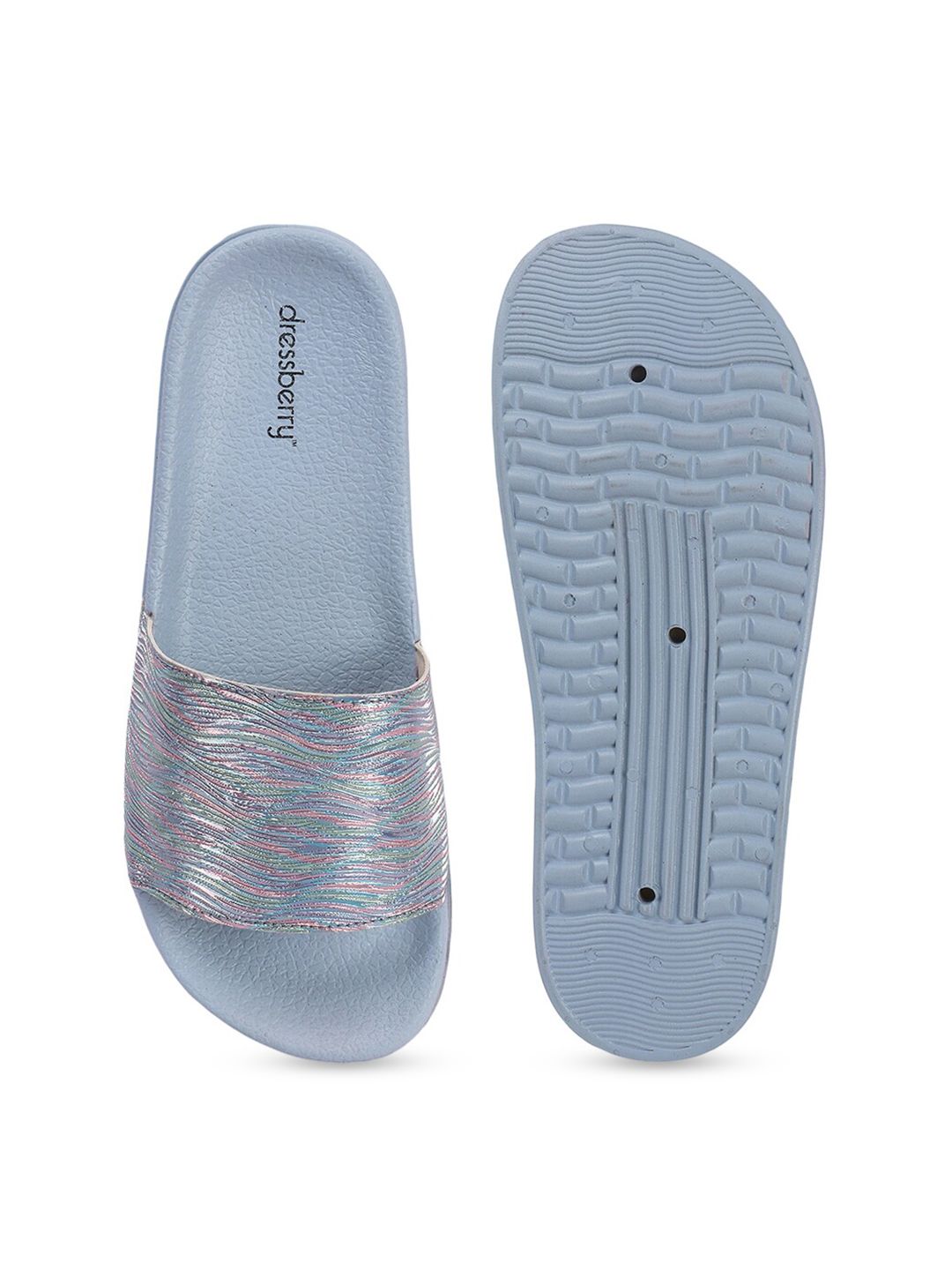 DressBerry Women Blue Striped Sliders