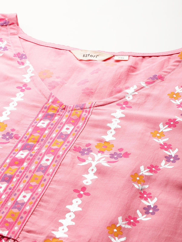 Sztori Plus Size Printed Gotta Patti Empire Kurta with Palazzos - Distacart