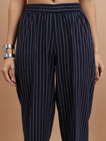 Thumbnail for Vishudh Striped Band Collar Pure Cotton Straight Kurta With Palazzos - Distacart