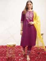 Thumbnail for Vishudh Ethnic Motifs Yoke Design Regular Kurta with Trousers & With Dupatta - Distacart