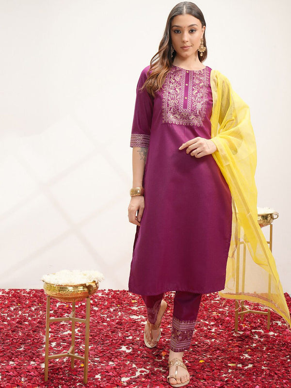 Vishudh Ethnic Motifs Yoke Design Regular Kurta with Trousers & With Dupatta - Distacart