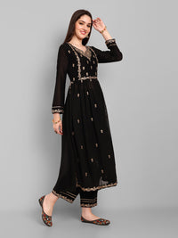 Thumbnail for Malishka Women's Black Vichitra silk Embroidery Kurta Set