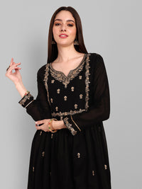 Thumbnail for Malishka Women's Black Vichitra silk Embroidery Kurta Set