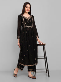 Thumbnail for Malishka Women's Black Vichitra silk Embroidery Kurta Set