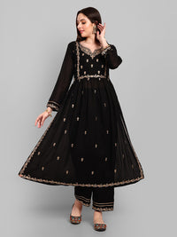 Thumbnail for Malishka Women's Black Vichitra silk Embroidery Kurta Set