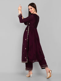 Thumbnail for Malishka Women's Wine Vichitra silk Embroidery Kurta Set