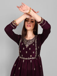 Thumbnail for Malishka Women's Wine Vichitra silk Embroidery Kurta Set