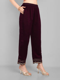 Thumbnail for Malishka Women's Wine Vichitra silk Embroidery Kurta Set