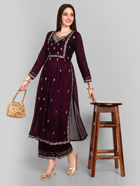 Thumbnail for Malishka Women's Wine Vichitra silk Embroidery Kurta Set