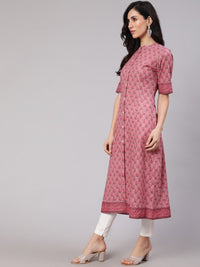 Thumbnail for Aks Floral Printed Mandarin Collar A-line Kurta - Distacart