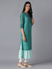 Thumbnail for AURELIA Green & meadowbrook Ethnic Motifs A-Line Midi Dress