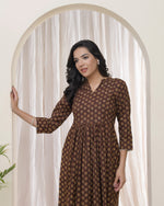 Thumbnail for Vaasva Brown Boonta Cotton Printed Gathered Kurti