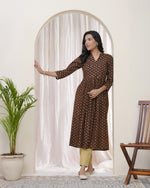 Thumbnail for Vaasva Brown Boonta Cotton Printed Gathered Kurti