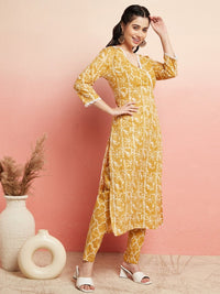 Thumbnail for Aks Abstract Printed V-Neck Pure Cotton Kurta with Trousers - Distacart