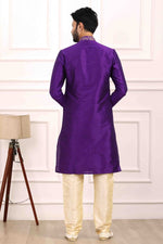 Thumbnail for Raivat Ethnic Art Banarasi Silk Thread Work Kurta Pajama In Purple Colour