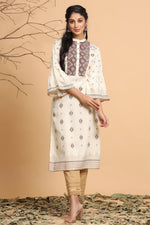 Thumbnail for Juniper Ivory Ethnic Motif Printed Rayon Kurta With Dupatta Set - Distacart