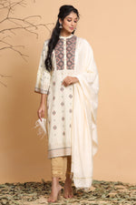 Thumbnail for Juniper Ivory Ethnic Motif Printed Rayon Kurta With Dupatta Set - Distacart