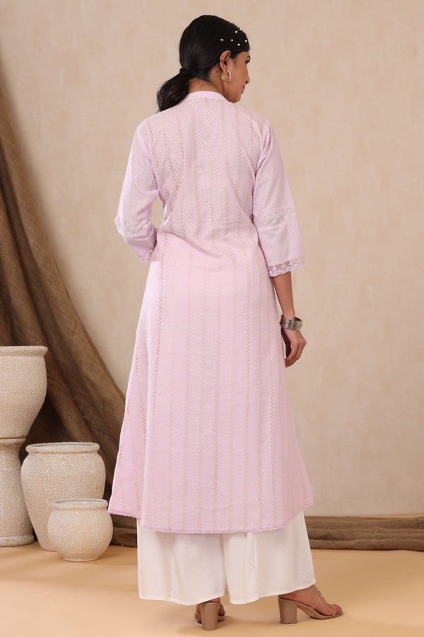 Juniper Women's Purple Cotton Dobby Flared Kurta With Buttons - Distacart