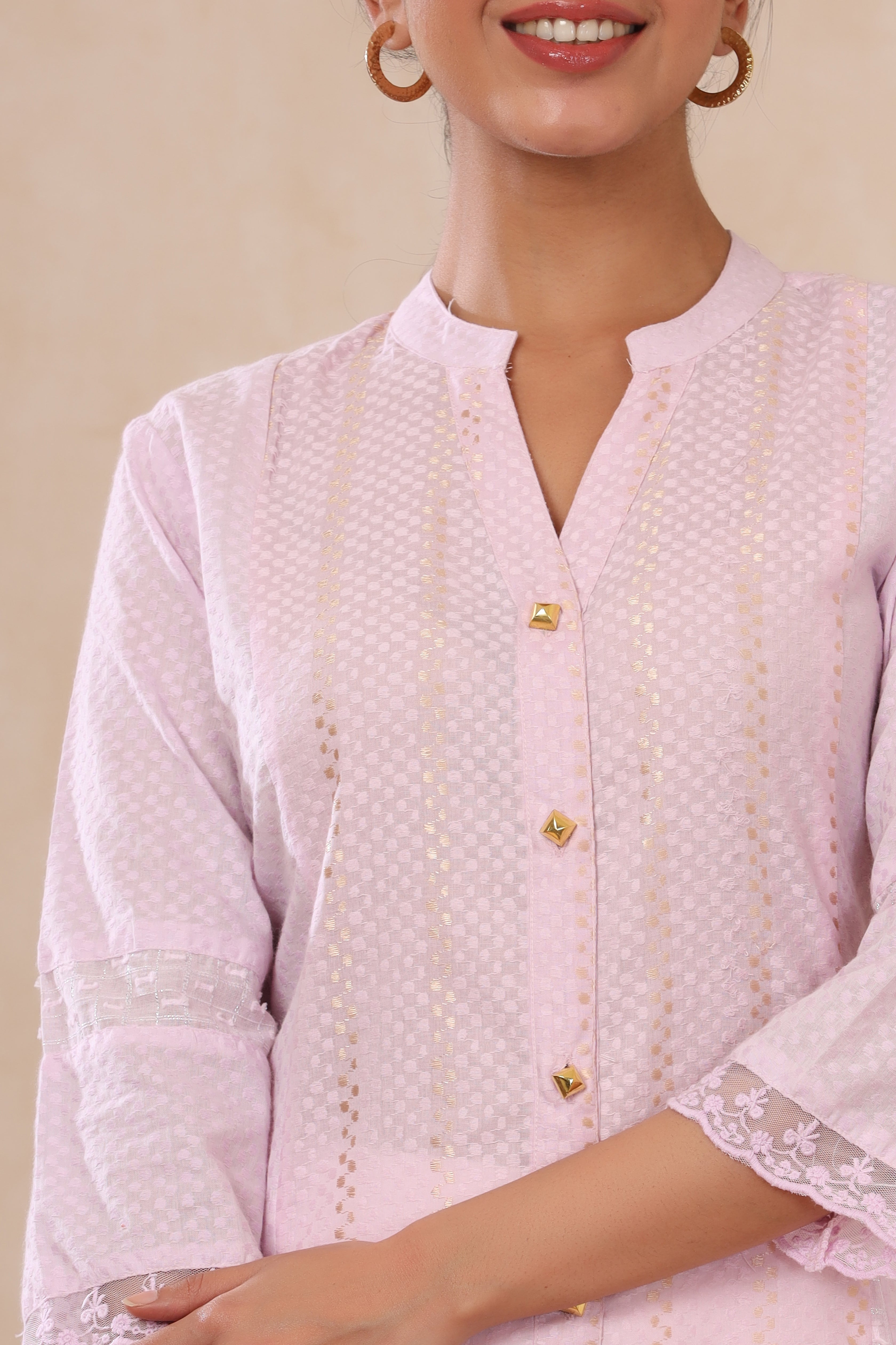 Juniper Women's Purple Cotton Dobby Flared Kurta With Buttons - Distacart