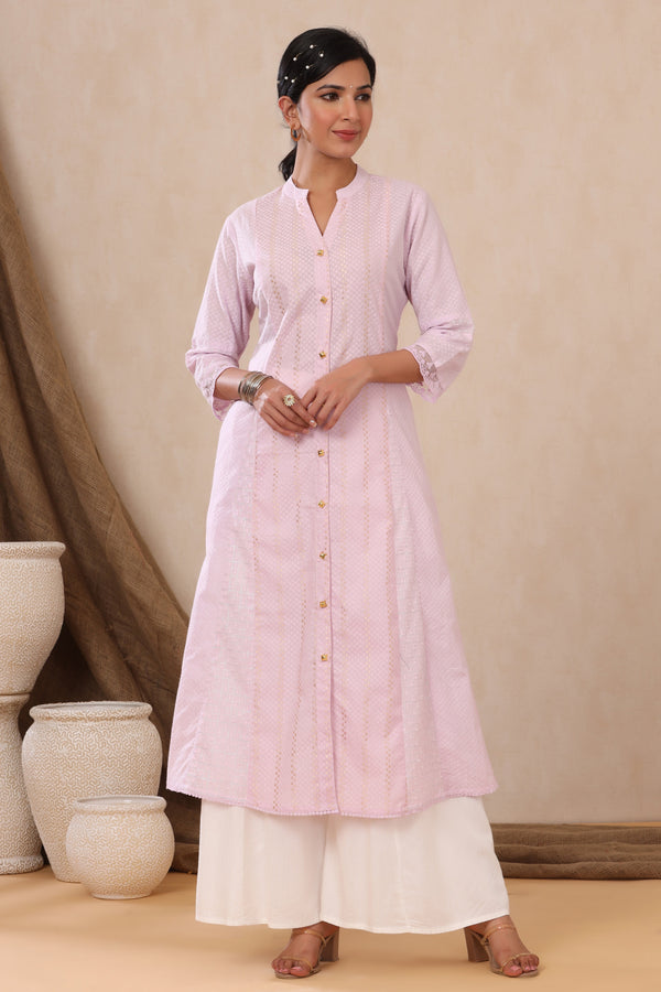 Juniper Women's Purple Cotton Dobby Flared Kurta With Buttons - Distacart