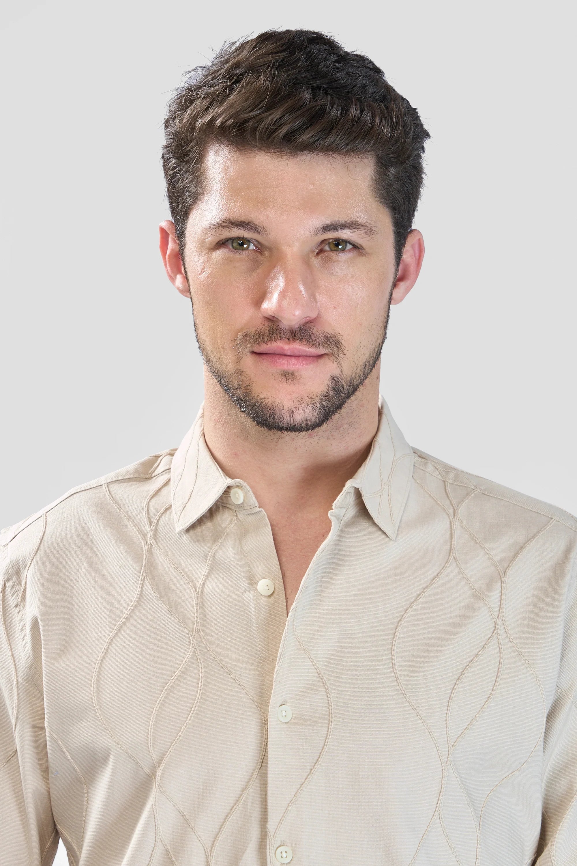 Xkind Beige Embroidery Full Sleeve Slim Fit Shirt