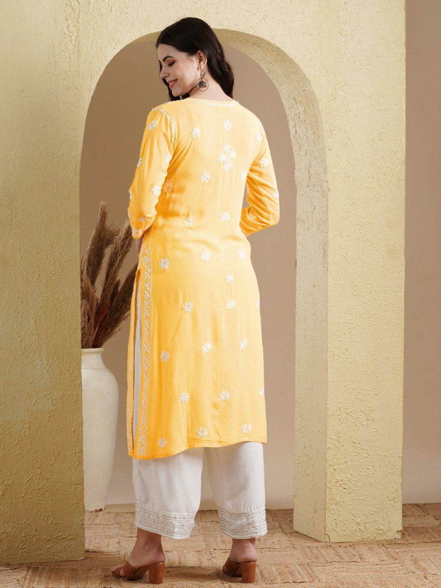 ADA Floral Lucknowi Chikankari Straight Kurta - Distacart